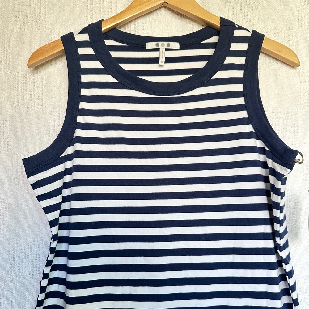 Three Dots Kay Stripe Cotton Tank Dress | Navy Stripe - Picture 3 of 10